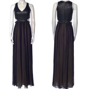 Nicole Miller Leather Corset Cutaway Maxi Dress